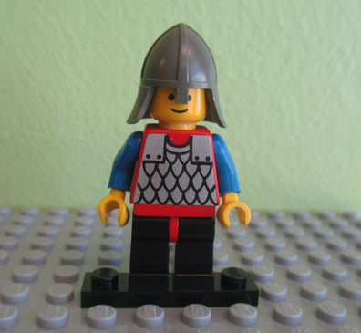 LEGO Minifigure-Scale Mail - Red with Blue Arms, Black Legs with Red Hips, Dark Gray Neck-Protector-Castle-CAS150-Creative Brick Builders